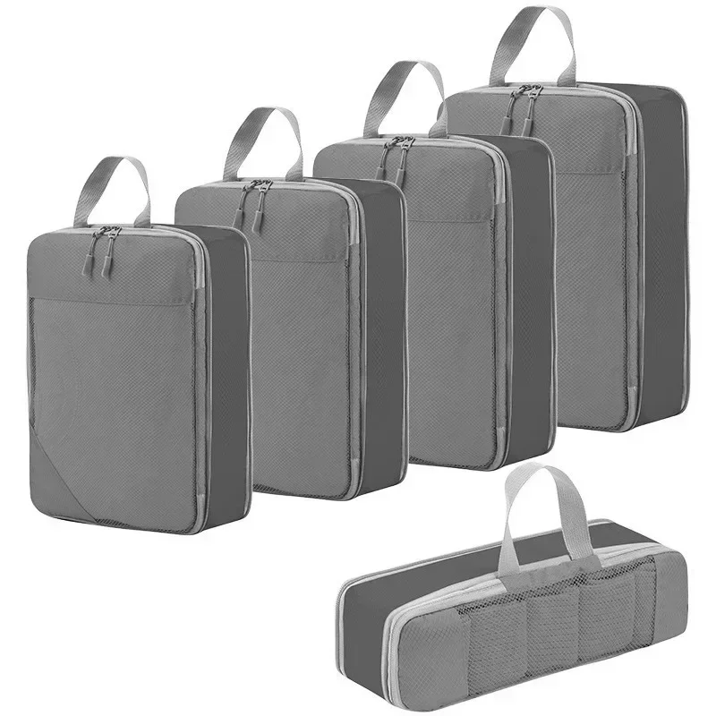 Compact Waterproof Travel Organizer Bag with Foldable Compressible Packing Cubes