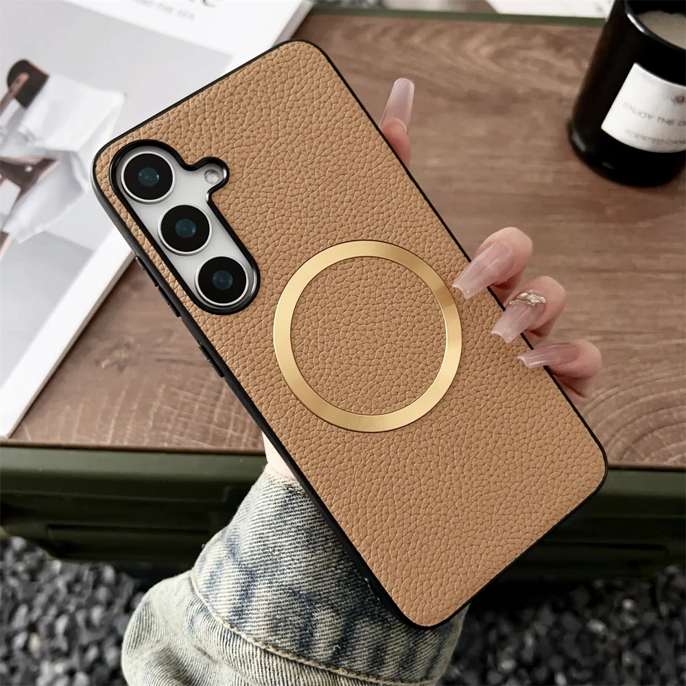 Luxury Lychee Pattern Fabric Magnetic Magsafe Leather Phone Case