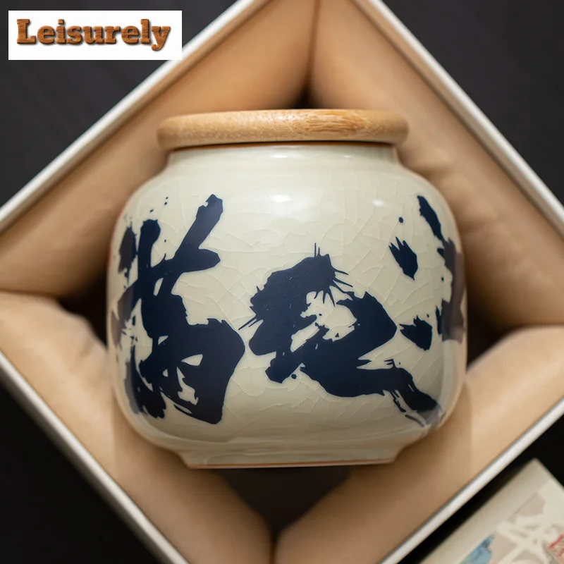 280ml Imitation Song Ru Kiln Tea Box Organizer Moisture-proof Man Jianghong Storage Tank Containers Portable Tea Caddy Teaware