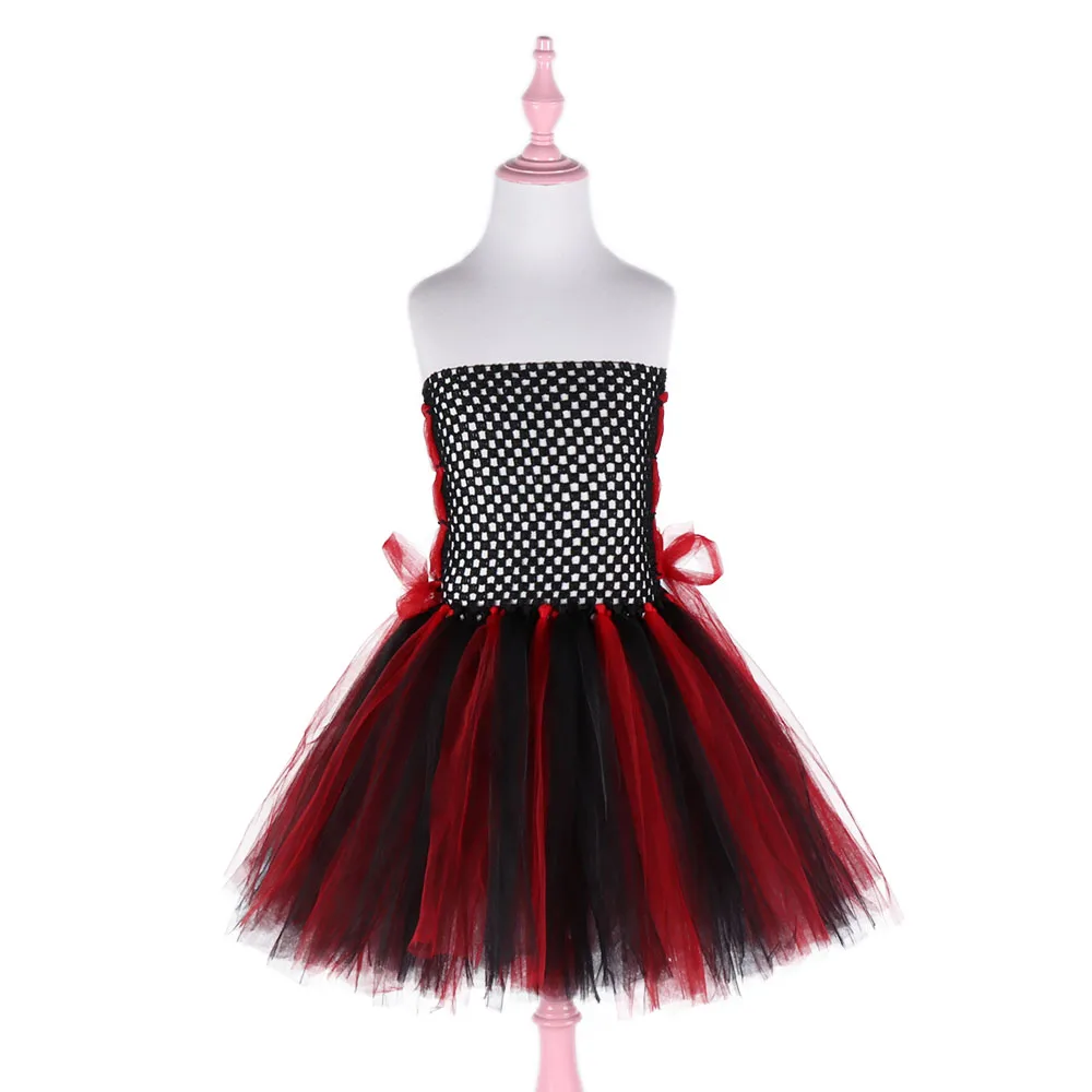 Vestido de vampiro preto e vermelho para meninas, Traje de