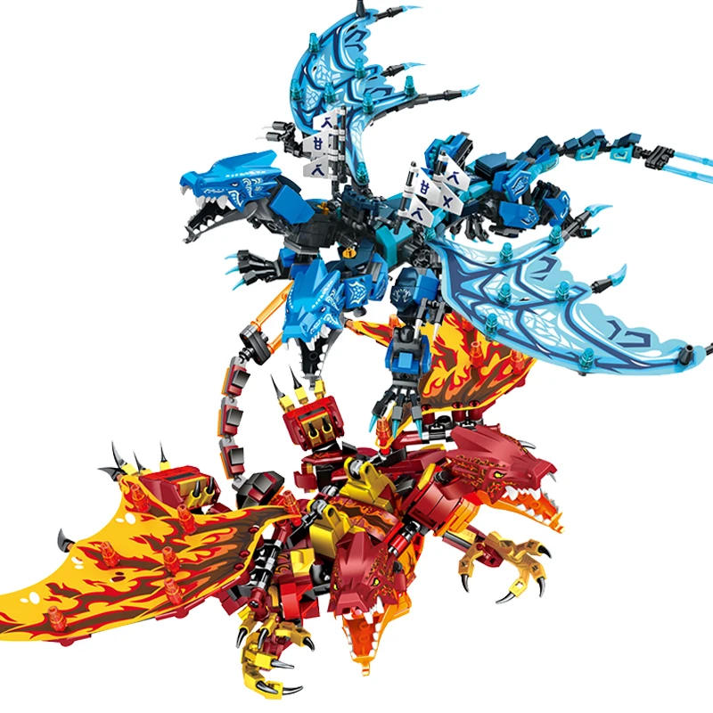 Nuovo 2022 Phantom Ninja Series Fire Flame Water Dragon Attack Building Blocks Figure Bricks Classic Movie Model Kids Toy Boy Gift
