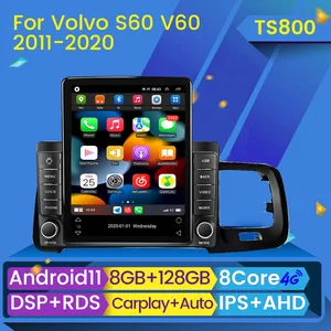 8+128G Tesla Type Android 11 For Volvo S60 V60 2009 2010 2011 2012 2013-2018 Car Radio Multimedia Video Player Navigation GPS BT