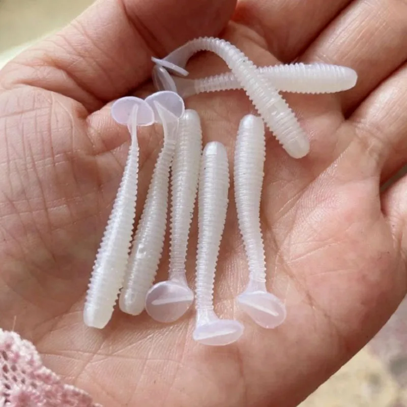 Mrlurion 4 cm 10 Stück kleine weiche Angelköder für Ködergeräte, T-Schwanz-Wobbler-Shad-Köderköder für Barsch, Barsch und Schleiffische