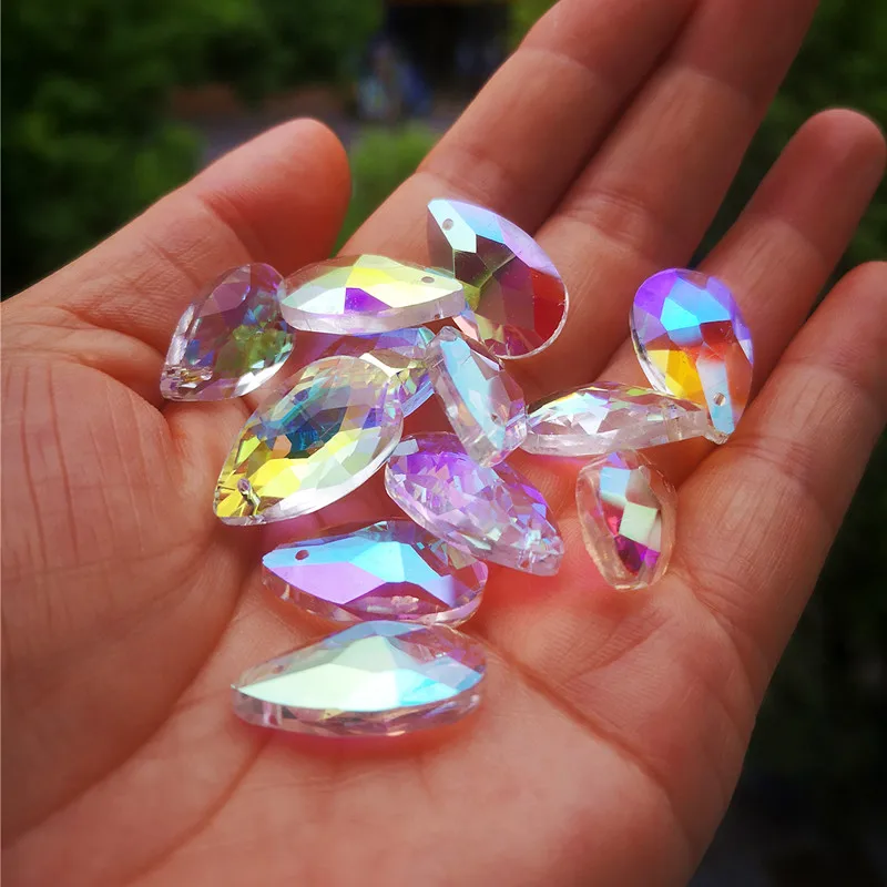 Clear AB K9 Crystal Chandelier Ornment 22MM Prism Light Blue K9 Crystal Lighting Accessory Sun Catcher Christmas Tree Decoration