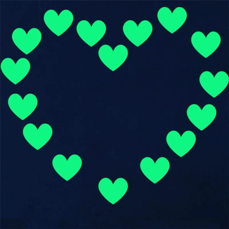 40pcs/set Luminous Heart Shape Stickers Fluorescent Glow in Dark Toys for Children Room Wall Decorations wall stickers glow dark stickers