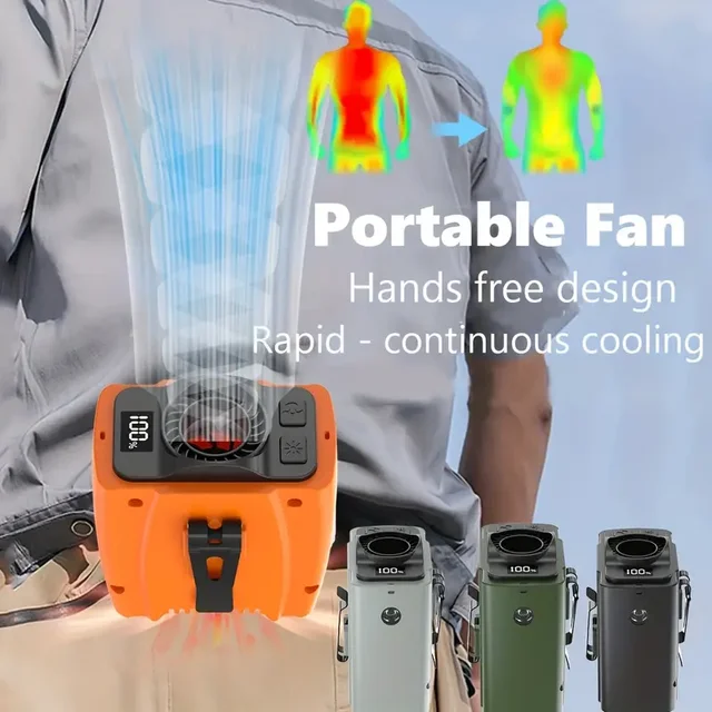 Portable Waist Fan with Power Bank Function LED Light  & 10000mAh Battery Suitable for Outdoor Activities Camping Fishing Hiking 2