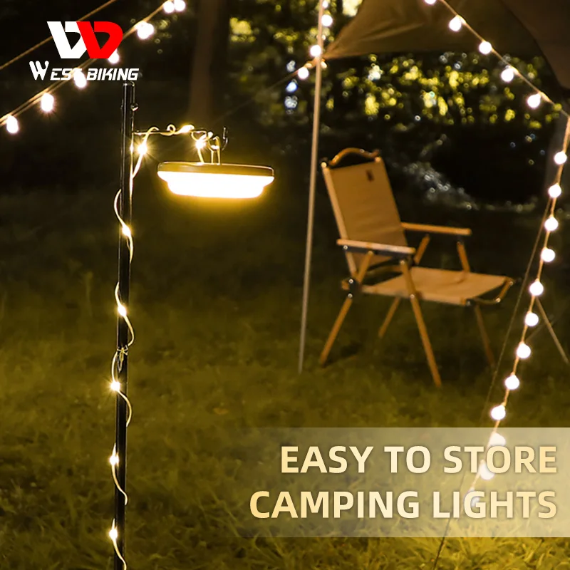 

WEST BIKING Portable Camping Lights USB Rechargeable Camping Lamps Outdoor Waterproof Emergency Flashlight Tent Camping Supplies