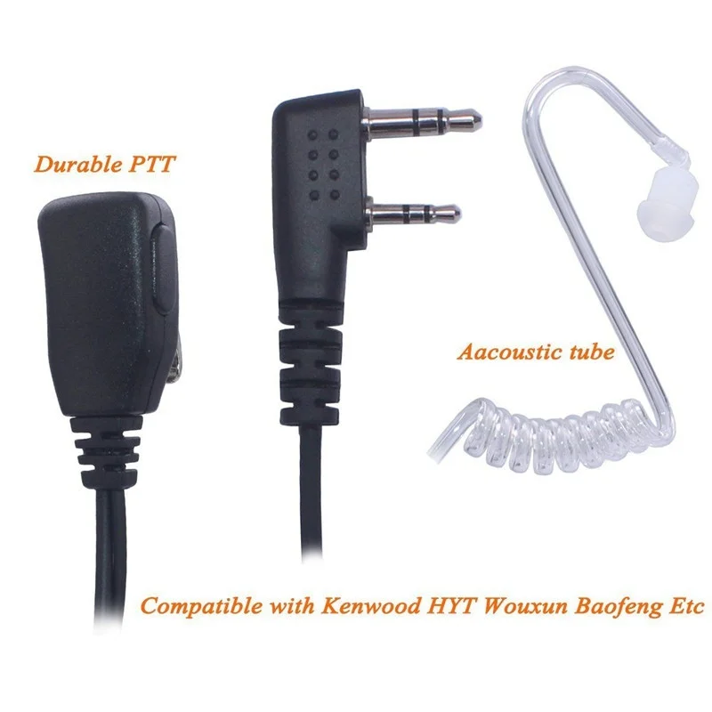 5pcs Air Acoustic Tube Earpiece 2 Pin Headset Mic PTT for Kenwood Walkie Talkie HYT BaoFeng GT-3 UV-5R UV-6R KG-UVD1P PX-777 5