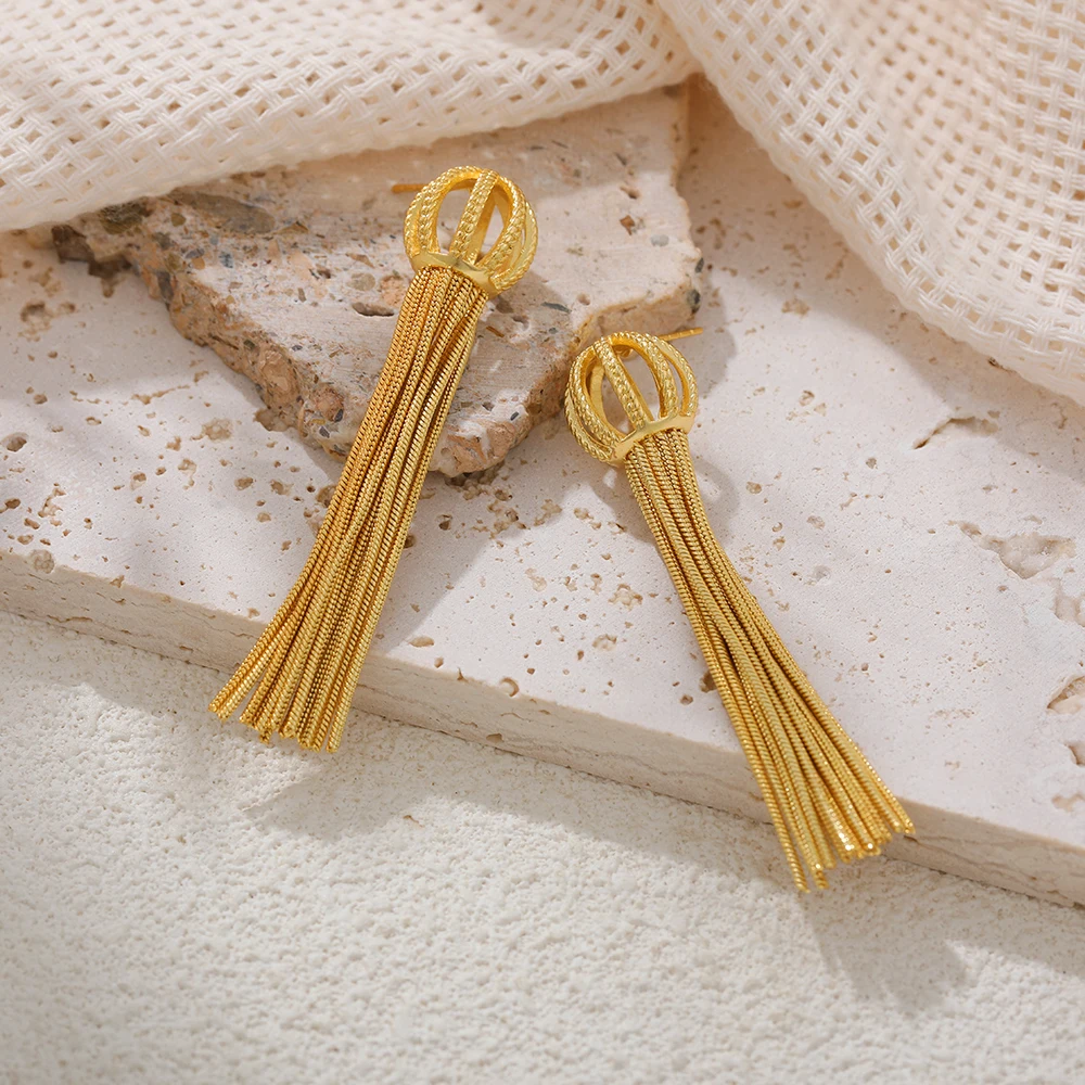 Creative Long Metal Tassels Dangle Earrings for Women 18K Gold Plated Hollow Out Circle Statement Earring Trend Jewelry Aretes