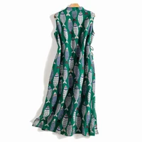 Fish Plaid Print Vintage Cotton Linen O-Neck Sleeveless A-Line Loose Women's Dress Korean Fashion Mid-Calf Dresses For Women - Image 2