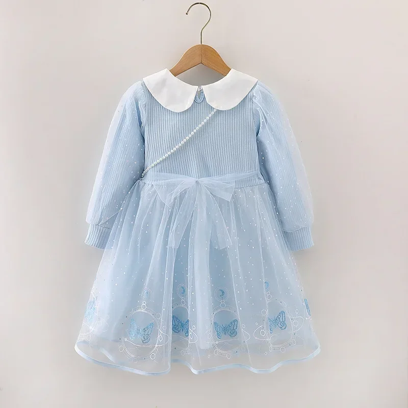 thumbnail image 2 of Vestido informal de algodón 100 % de Frozen Elsa Disney para niñas pequeñas, vestido de princesa, estampado de Elsa, reina de las nieves, línea A, bolso de otoño, ropa, 2 of 5