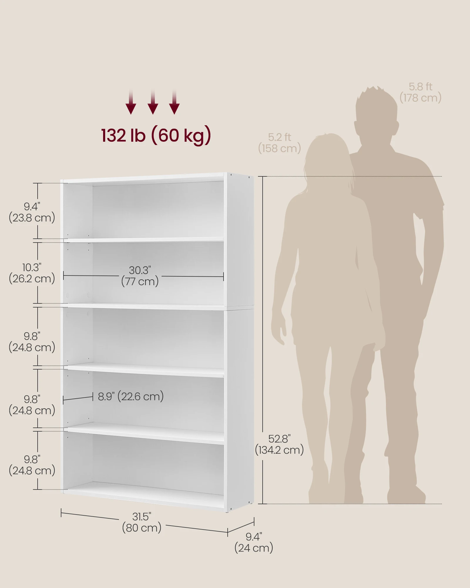 VASAGLE Bookshelf, 30 Inches Wide, 5-Tier Open Bookcase with Adjustable Storage Shelves, Floor Standing Unit 6