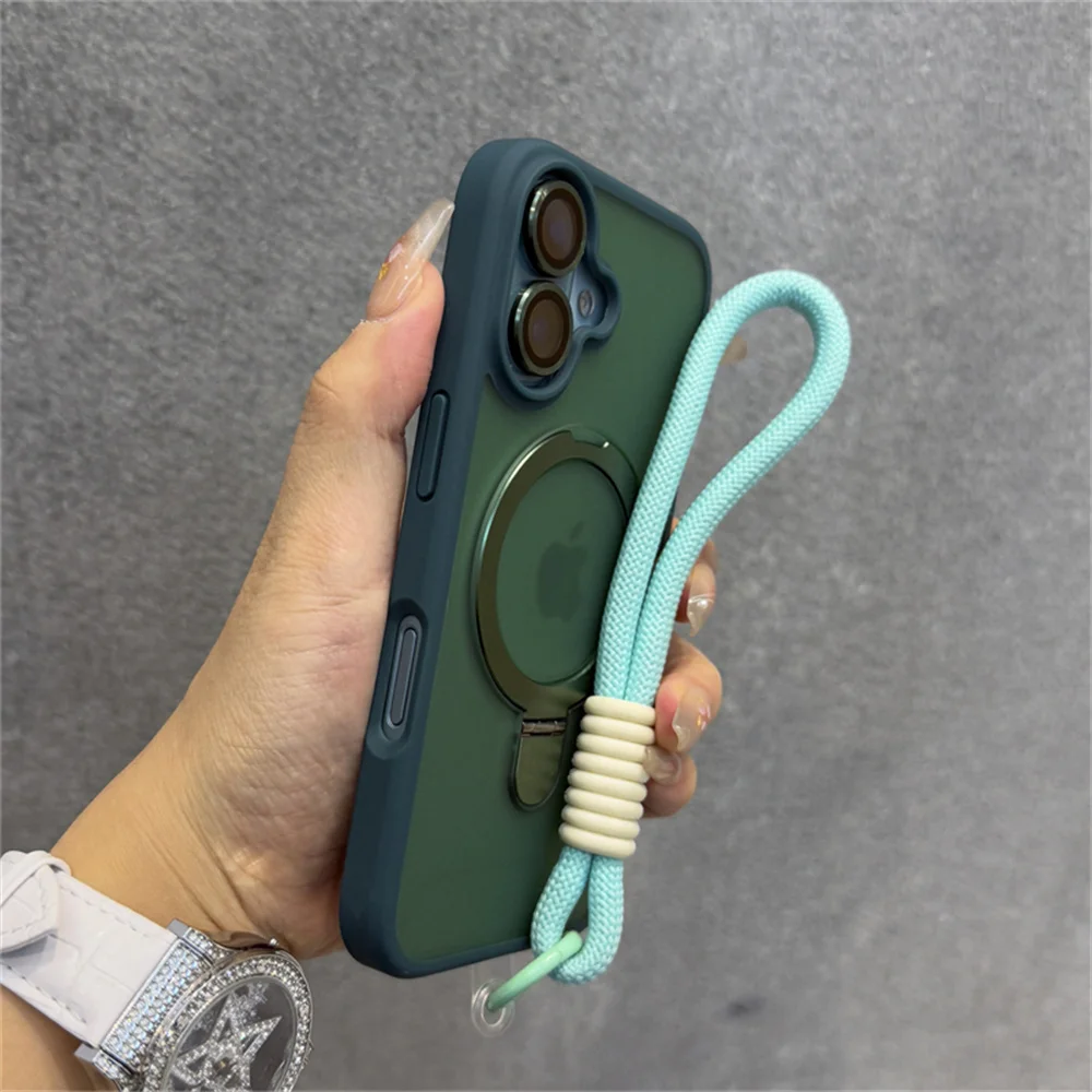 Luxury Frosted Translucent Phone Case with Lanyard Stand