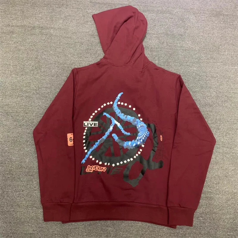 

2023 Travis LONDON EXCLUSIVE UTOPIA Perimeter Tour Loose Plush Burgundy Hoodie