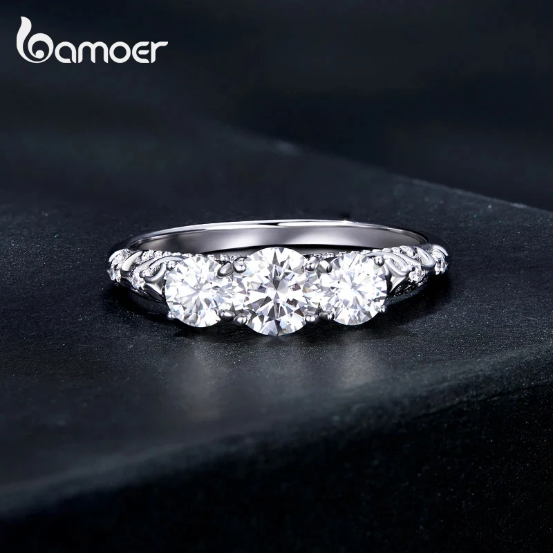 Silver Rings Silver Ring Gold Plated Rings Gold Plated Silver Ring Moissanite Ring Wedding Rings BAMOER 1.1CTTW Round Moissanite Ring For Women White Gold Plated D Color VVS1 Lab Diamond 925 Sterling Silver Engagement Ring