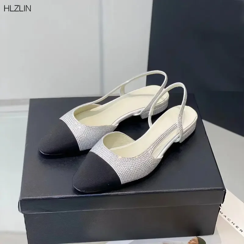 

coarse heel rhombock small fragrant wind after empty sandals leather rhinestones low heel sheepskin hollow head women's shoes