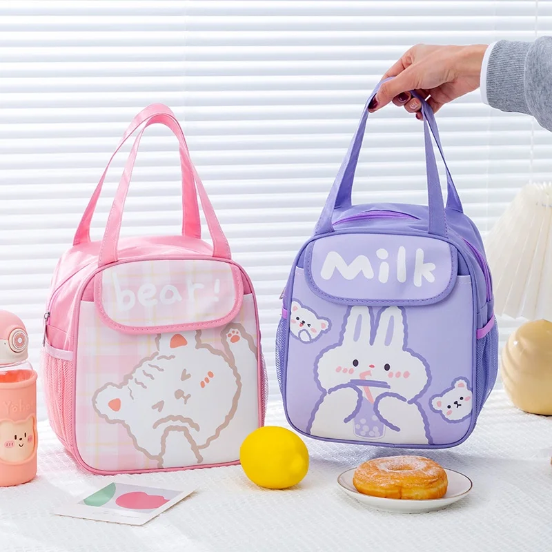 Children Cartoon Astronaut Bear Rabbit Portable Bento Lunch Box Bag Office Worker Primary School Students Insulated Lunch Bags