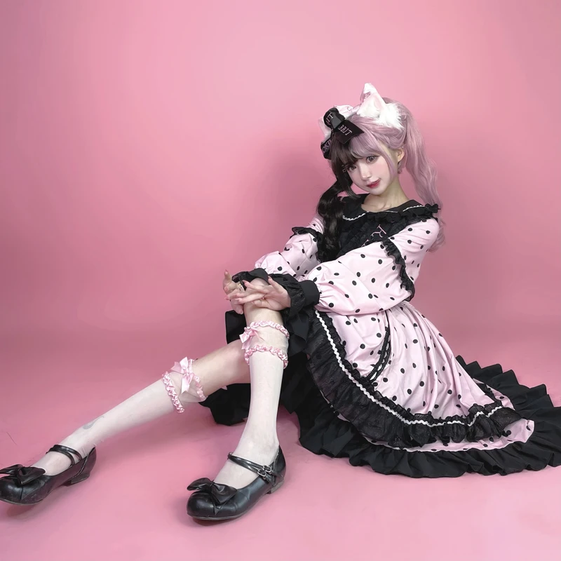 Robe Lolita Satin Ruchée Japonaise Kawaii - Taille Unique, Multicolore, Neuve