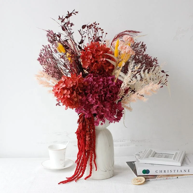 

Натуральная Гортензия, большая пампасная трава, сушеный цветочный букет, свадебный букет подружки невесты, центральный Свадебный Декоративный Декор