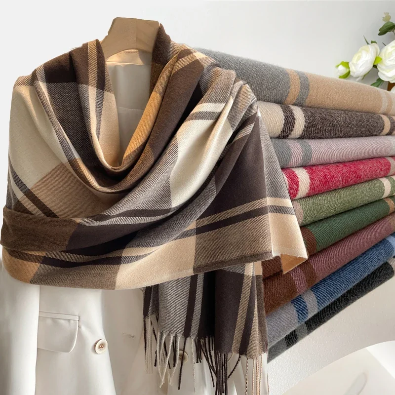 

British Plaid Cashmere Scarf for Women Fashion Winter Warm Shawl Bufanda Tassel Neckerchief Female Echarpe Pashmina Wraps 2022