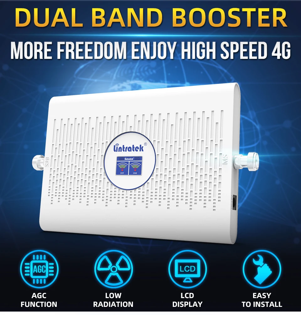 Фото Lintratek 2G 3G 4G Сотовый усилитель B28 700 B5 850 900 1800 2100 МГц усилитель сигнала GSM двухдиапазонный ретранслятор комплект антенн Yagi №2