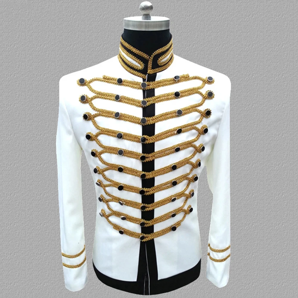 Men Black Steampunk Suit Jacket Stand Collar Tassel Design Military Drummer Parade Costume Homme Fashion Singer Show Blazer Coat