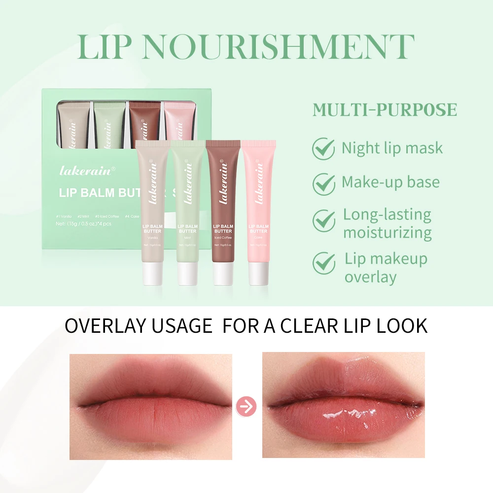 4Pcs/set Butter Lip Balm Set Anti-cracked Plumping Tinted Lip Butter Long Lasting Moisturizing Nourishing balm Set lip balm lip makeup