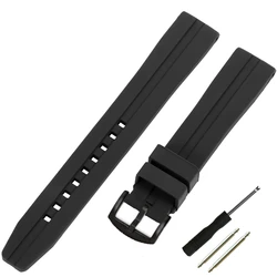 Large Silicone Sports Watch Band with Extended Length - Universal Rubber Wristband Accessory - 22mm (Black - Black)