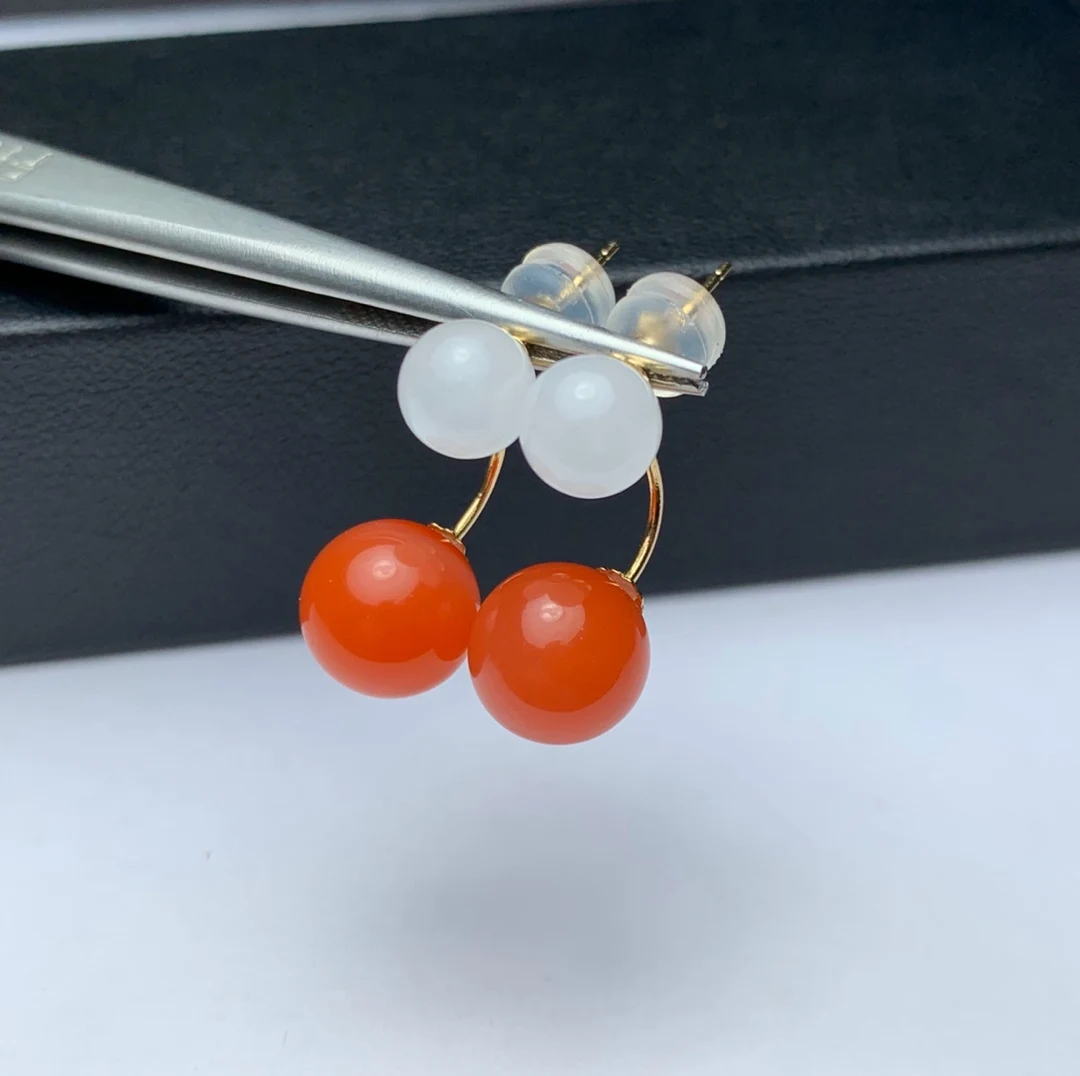 

shilovem 18K yellow Gold real Natural south Red agate stud earrings fine Jewelry wedding new plant Christmas gift yze6688999nh