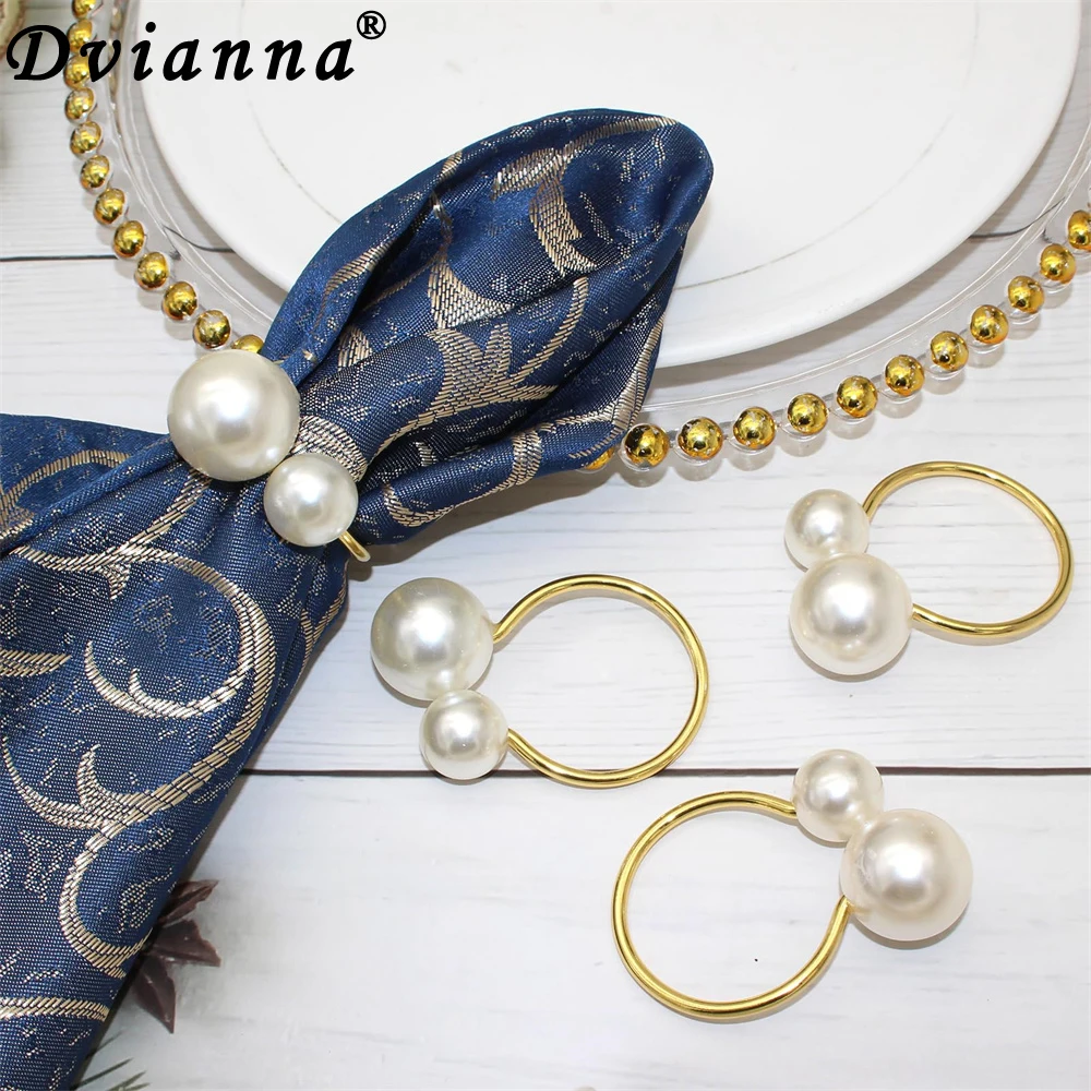 6/12/24Pcs Pearl Napkin Rings Napkin Ring Holders for Wedding Party Formal or Casual Dining Table Decor