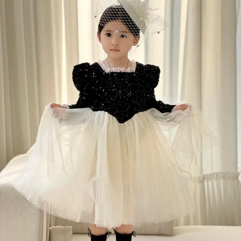 

Kawaii Tsukino Usagi Autumn and Winter Girl Child Cartoon Princess Dress Little Black Dress Sequined Velvet Mesh Dress Gift