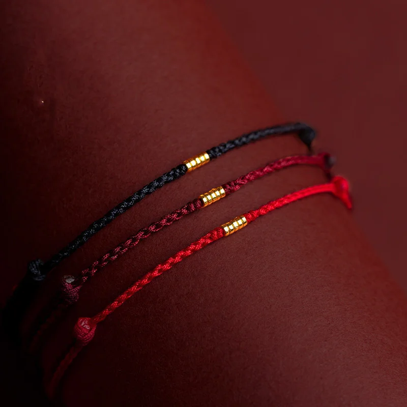Fashion Handmade Gold Color Beads Red Rope Lucky Bangles Length Adjust Circle Charm Bracelets for Women Men Lovers' Gift - Image 2
