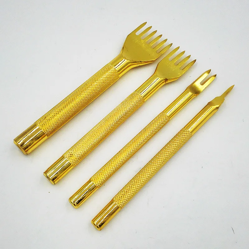 Black/Sliver/Gold/Retro Color 4 Style Leather Craft Hole Punch Tools Kit Convenient Diamond Point Chisel Leather Tools