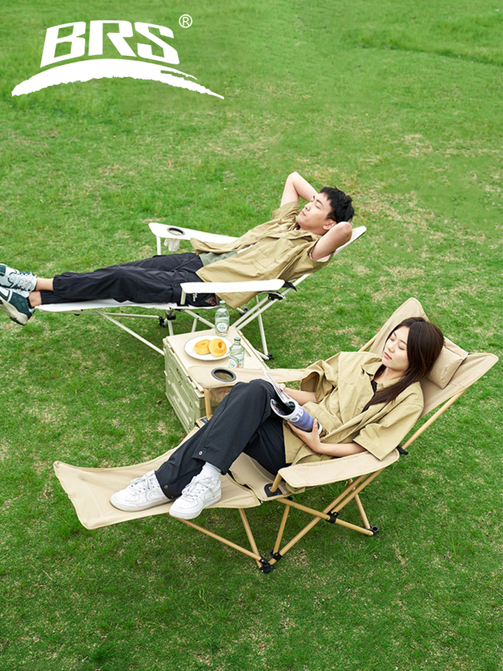 BRS 2-in-1 Reclining Camping Chair Lightweight Folding Camping Lounge Chair with Adjustable Backrest & Footrest for Beach