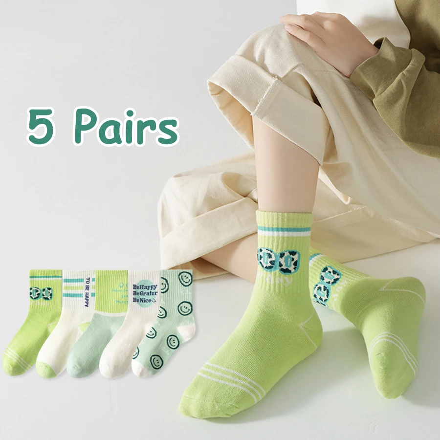 Children Socks 5 Pairs Korean Ins Style Fashionable Breathable Sports For Boys Girls