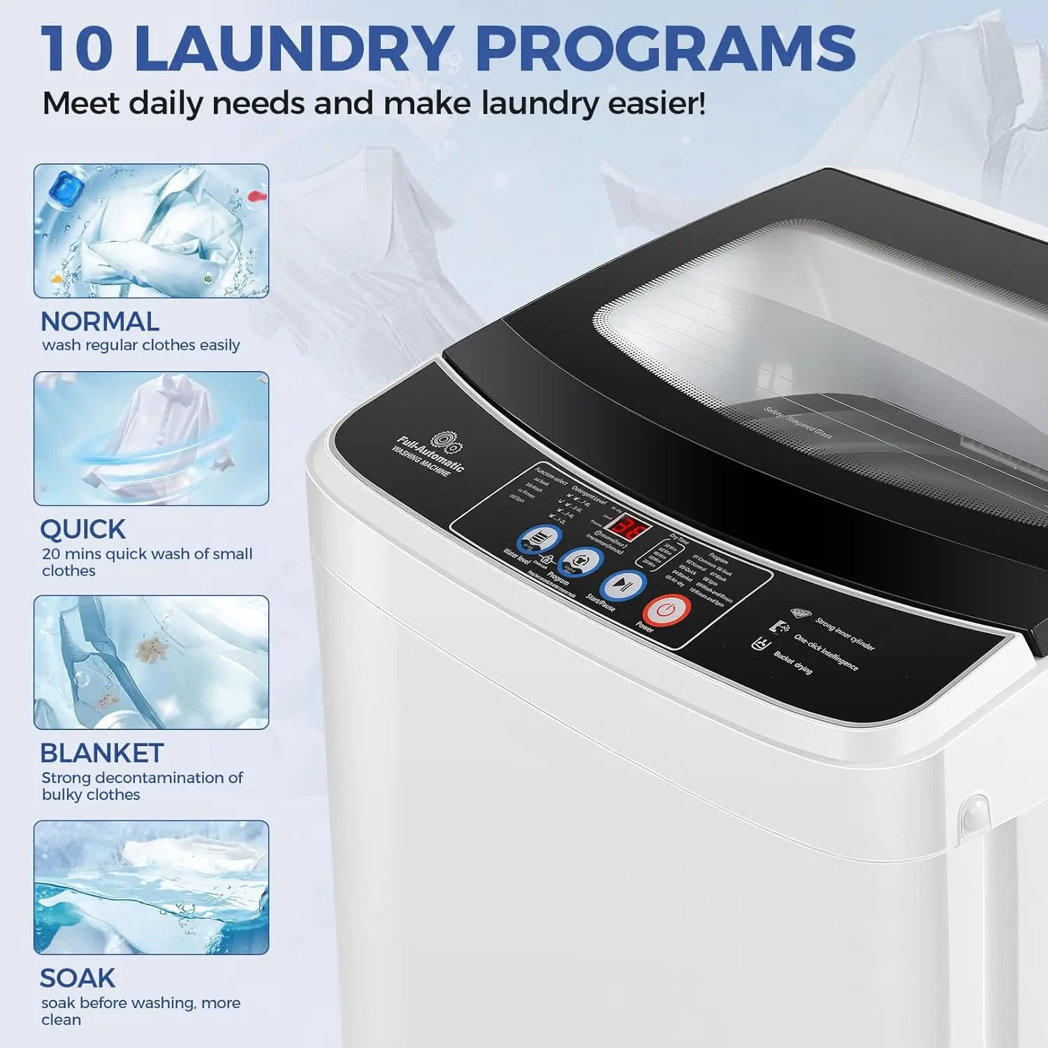 Portable Washing Machine 15.6Lbs Capacity 2.1 Cu.ft Portable Washer and Dryer Combo with 10 Programs and 8 Water Level