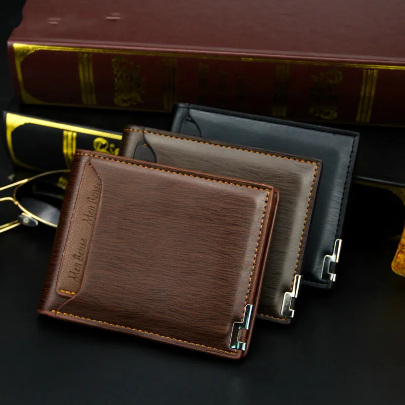 New Men's Short Wallet Multifunction Fashion Iron Credit Card Holders Pu Money Bag Vintage Men Leather Wallet Slim Male_voghion.com