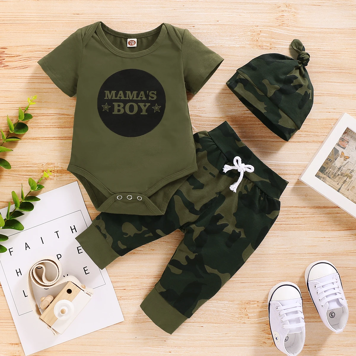 3PCS Camouflage Short Sleeve Clothes Set with Hat Newborn Baby Boy Outfits Summer Street Sports Suit for Toddler Boy 0-18 Months