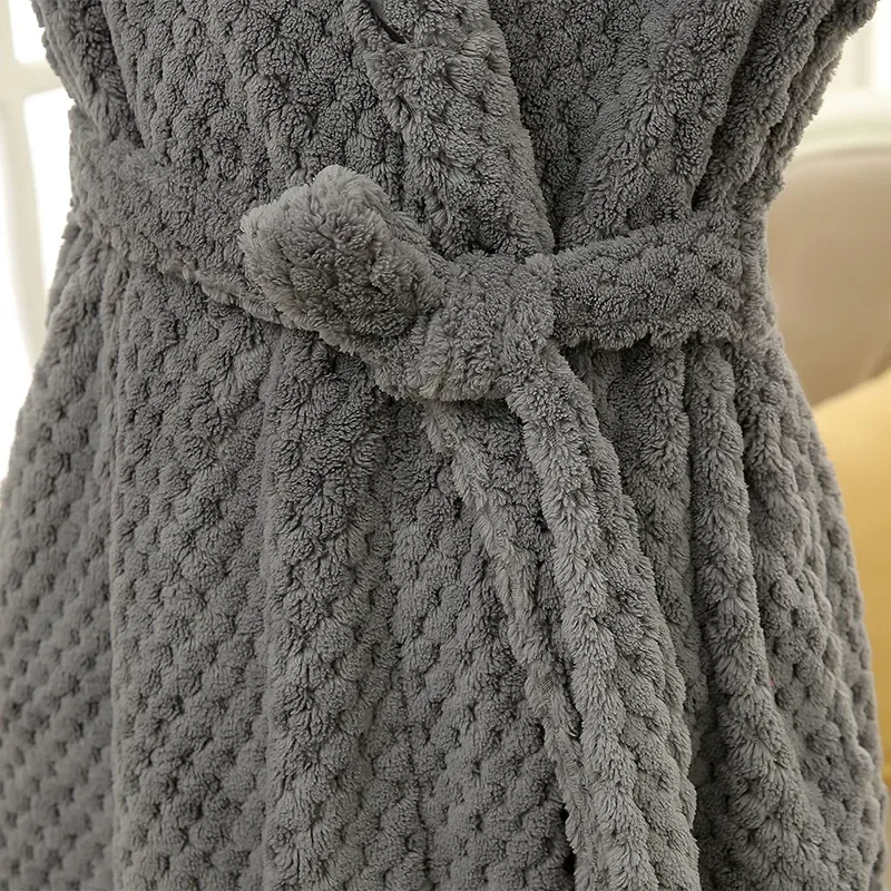 

Women Plus Extra Fleece Sleepwear Coral Warm Long Robe Gown Flannel Bathrobe Jacquard Bath Thick Soft Men Winter Size Dressing