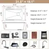 Black Kitchen Sink Twin Waterfall Kitchen Sink 31.5" Stainless Steel Single Bowl Sink with Faucet, Modern Honeycomb Workstation 6