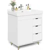 Bathroom Vanity with Sink, 31'' White Bathroom Sink Cabinet with Glide Door and 3 Drawers, Ceramic Sink Vanity Modern 1