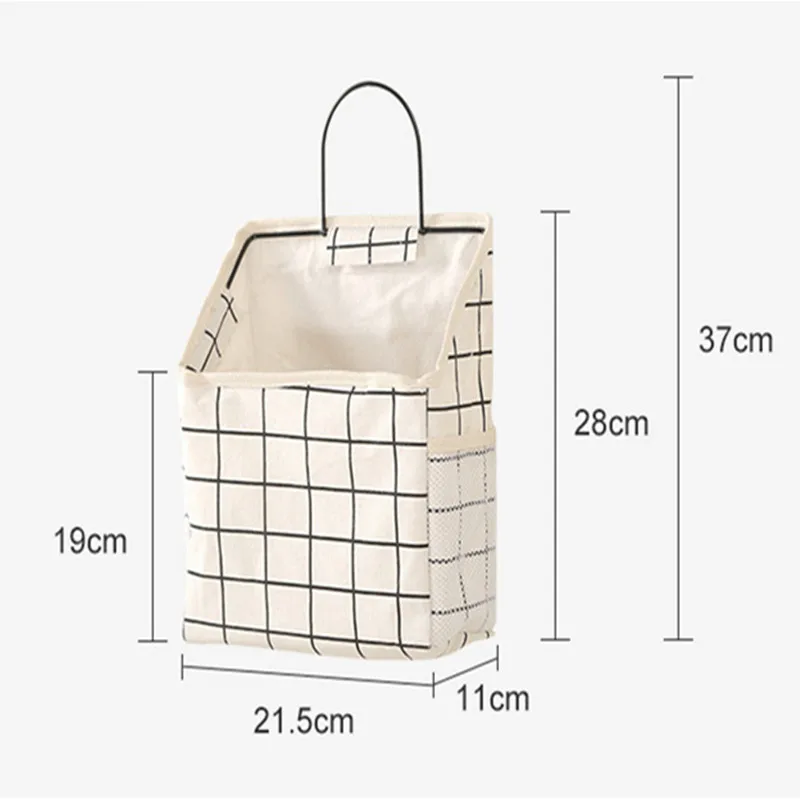 Dormitory Wall Hanging Storage Bag Wall Door Wardrobe Table Top Fabric Cotton Linen Organizer Basket For Books CD Magazine 6