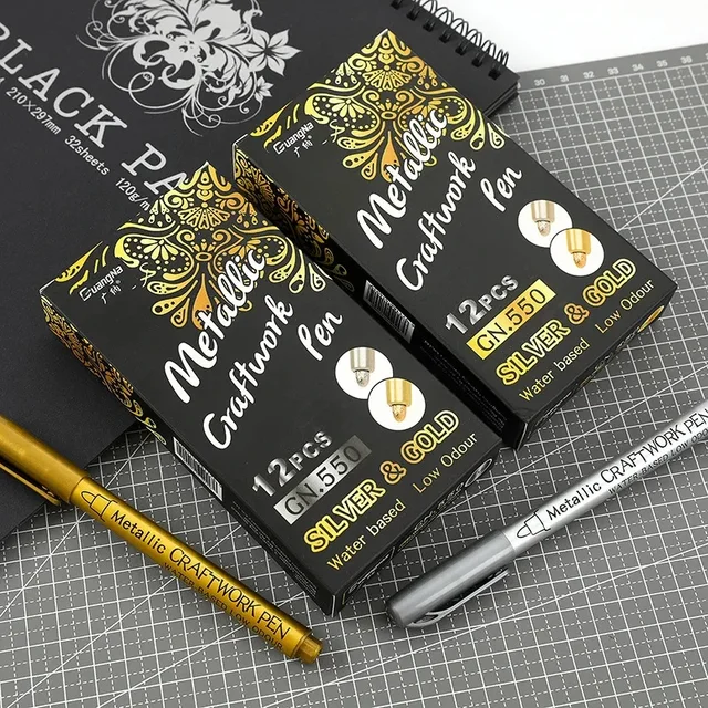 골드 실버 브러시 금속 페인트 마커 펜