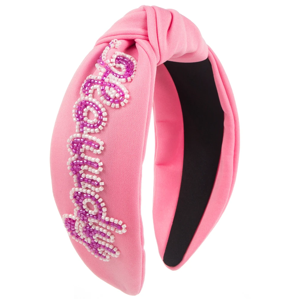 Cross Border Handmade Rice Bead Letter Hair Hoop Fashionable Trend Wide Edge Party Wide Edge Headband
