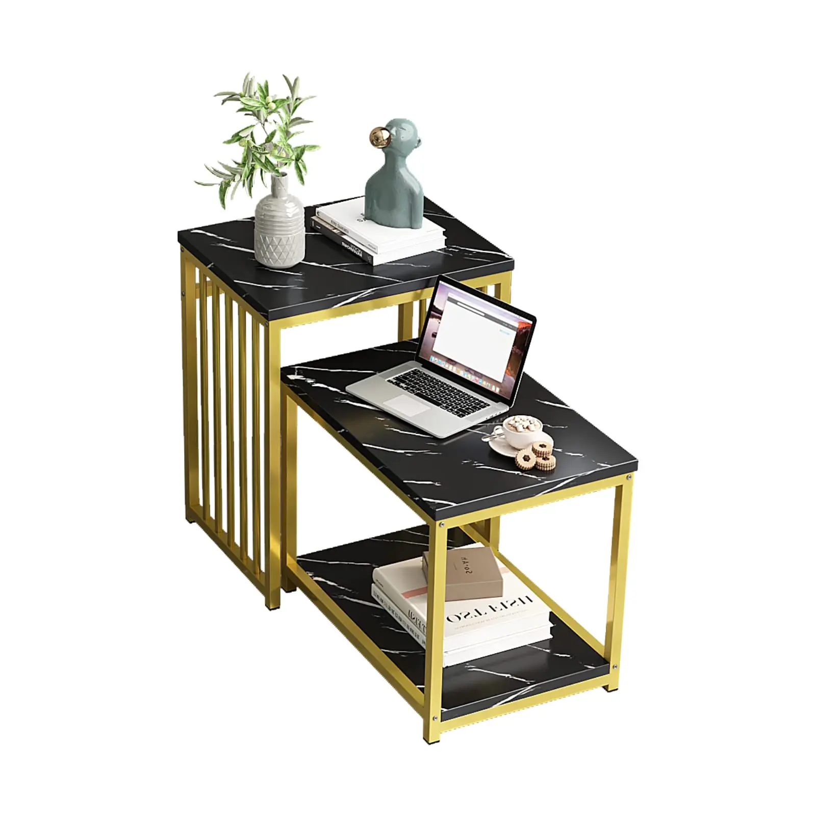 

Nesting End Tables Set of 2,Small Side Table Nightstand Storage Shelf, Modern Wooden Nesting Coffee Table,Rustproof Steel Frame