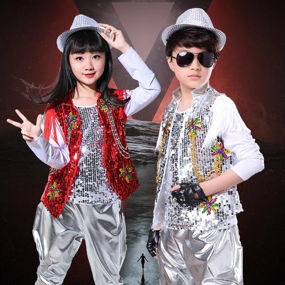 

3 pieces set Boys Ballroom Sequined Modern Jazz Hip Hop Dance Competition Costumes Kid Performance Stage wear Dancing Outfit