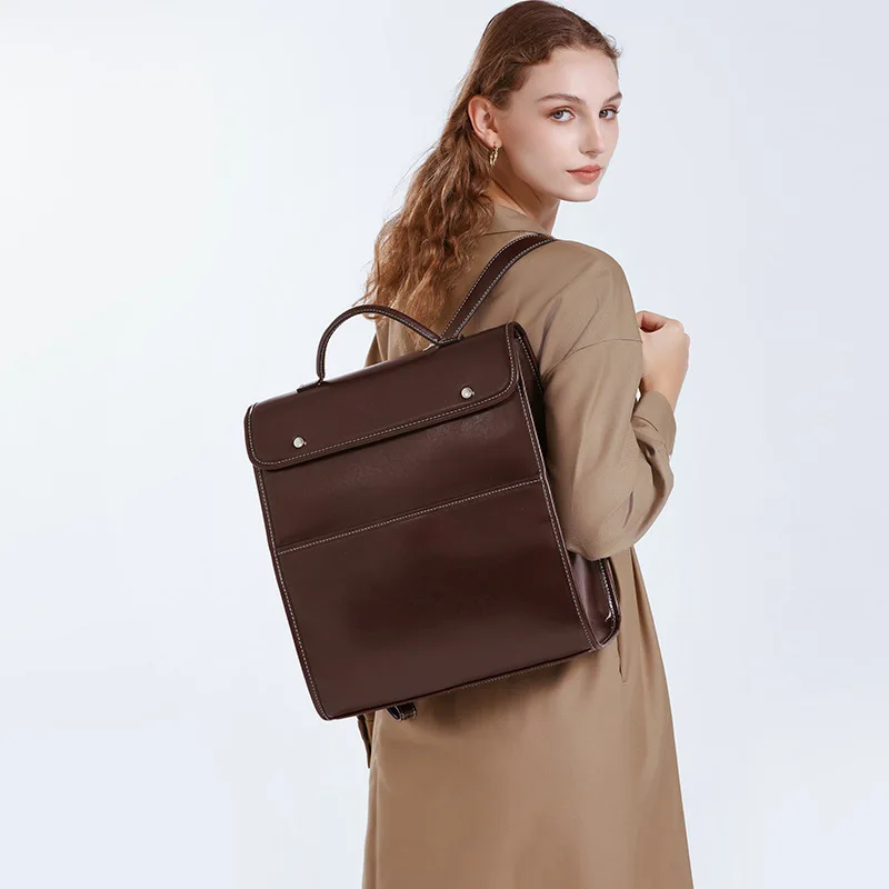 Leather Business Retro Backpack Women New Fashion Simple Large Capacity Computer Backpack