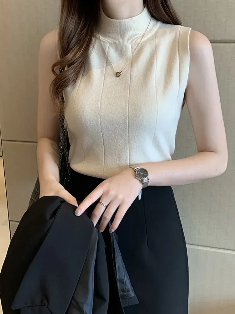 Women Knitted Tank Tops Female Thin Basic Casual Tank Tops O-neck Elegant Tees Sleeveless For Women Spring Summer