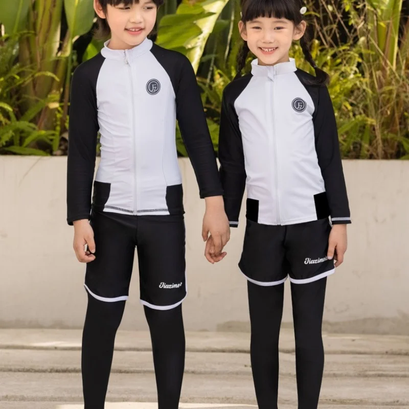 Children Rashguard Fashion Girls Boys Long Sleeve UV Swimsuit Kids Surfing Clothes Front Zipper Swimsuit Quick Dry