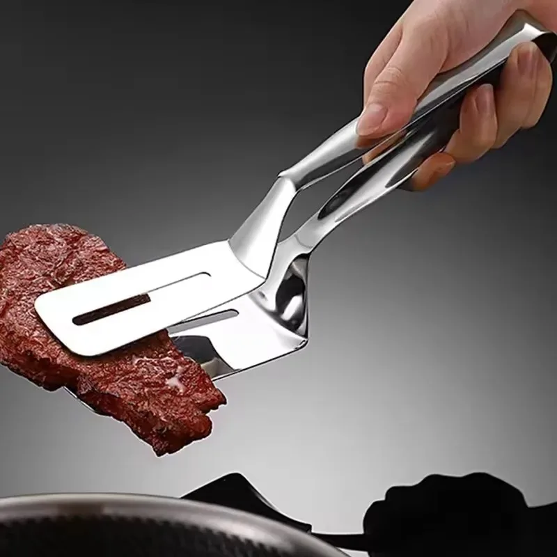 Stainless Steel Frying Shovel Clip Multifunctional Steak BBQ Tongs Frying Fish Spatula Clip Bread Clip Household Kitchen Items